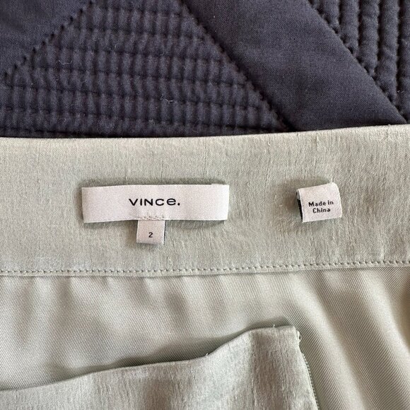 $438 Vince pleated satin midi skirt 2 silvery seafoam green with pockets - Picture 9 of 12